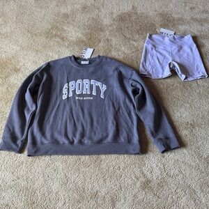 NWT. WILO Active Grey ‘Sporty’ Crewneck Sweatshirt and Lavender Shorts Set